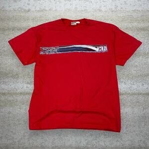 Vintage Y2K CIA Shirt Mens L Crimson Red Crazy Wave Graphic Short Sleeve Skater